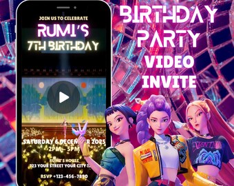 Kpop Demon Hunters Birthday Party Video Invite, Editable Canva Template, Huntrix Video Invitation, Digital Party Invite, Digital Download