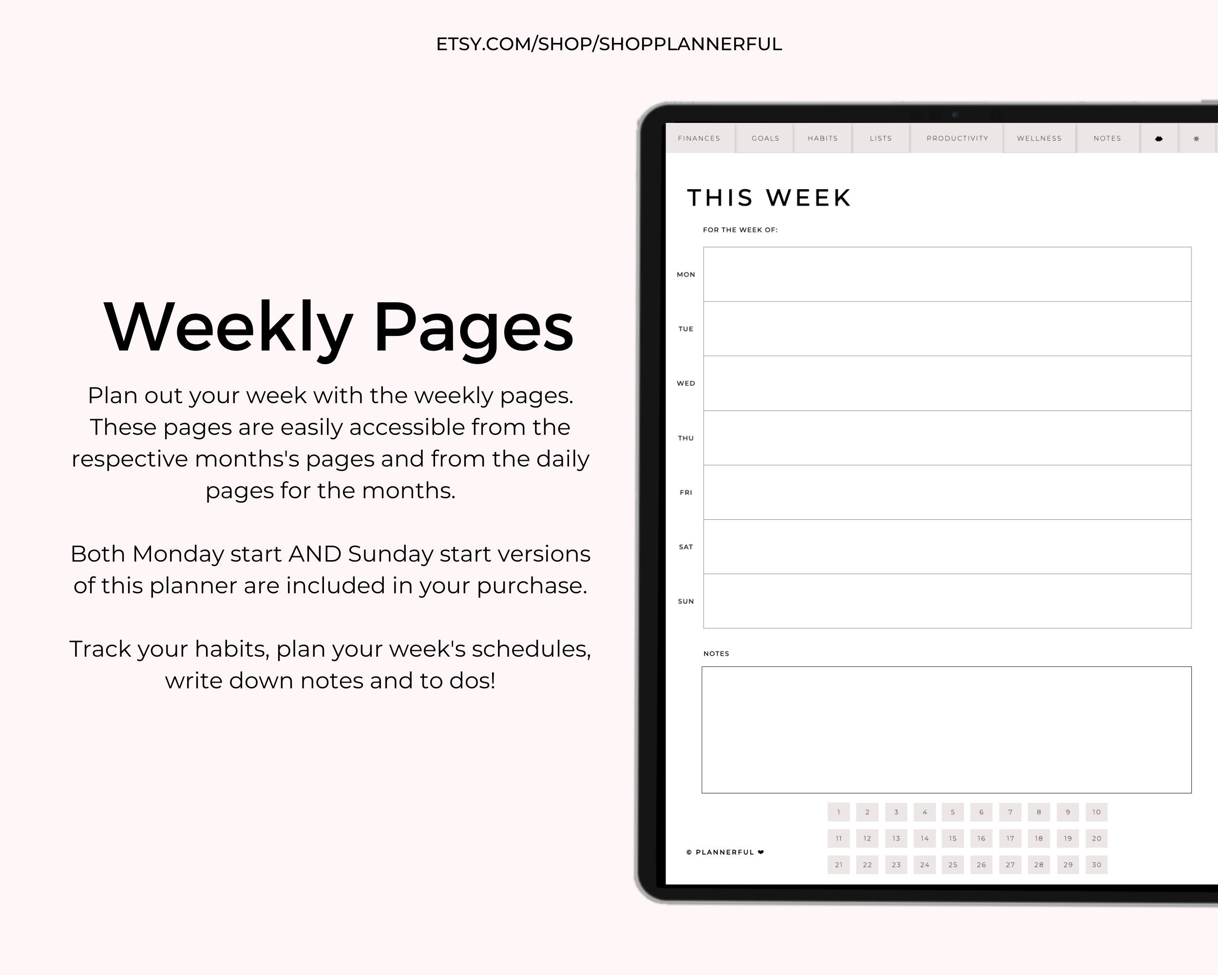 Undated Portrait Digital Planner With Hyperlinks for Goodnotes ...