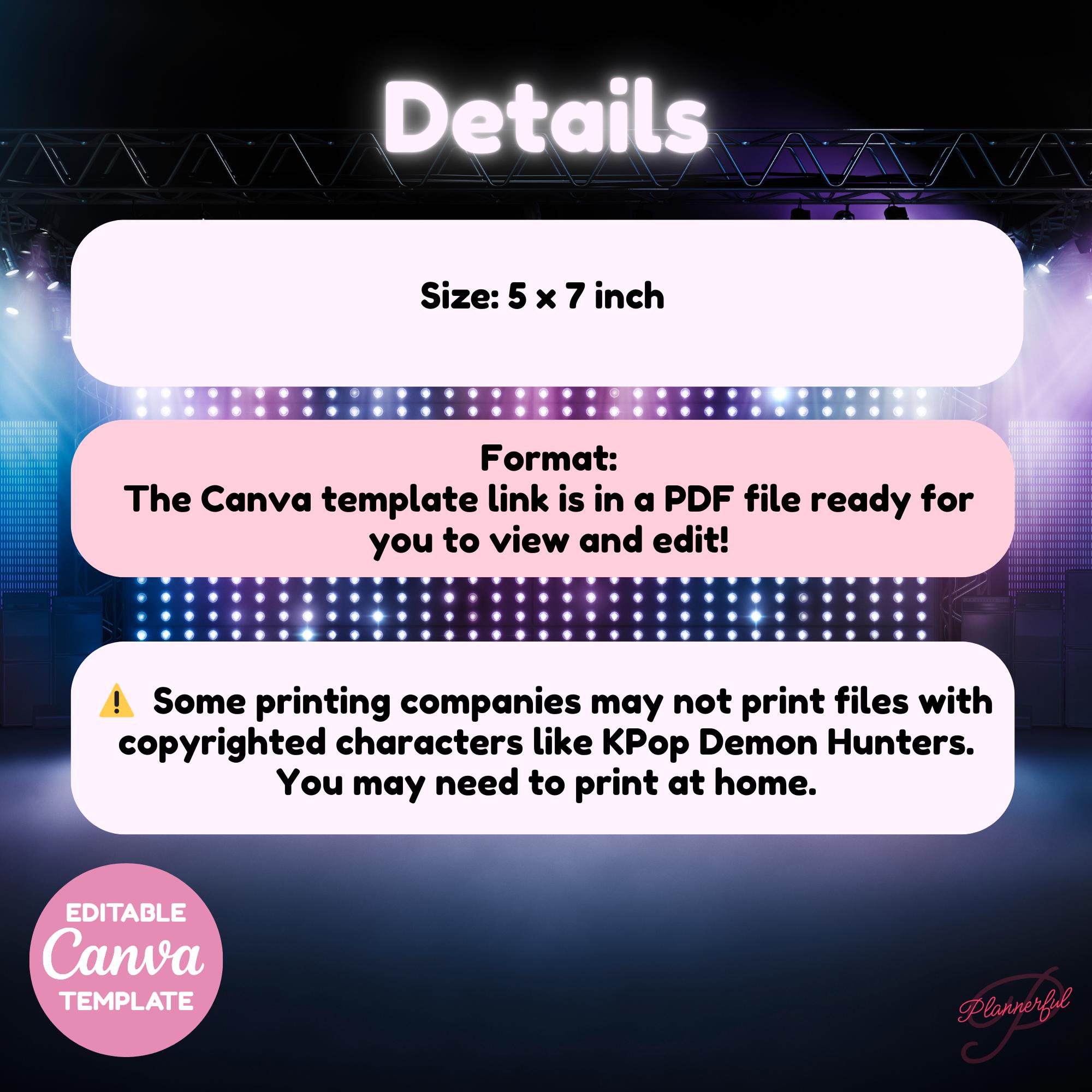 Kpop Birthday Invitation Bday Party Invite Canva Template Huntrix