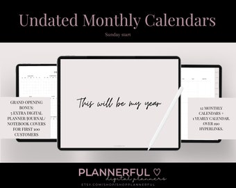 Undatierter Monatskalender (Sonntag Start) - Digitale Monatsplaner Templates für GoodNotes | Sofort Download