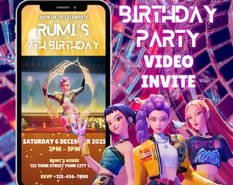 Kpop Demon Hunters Party Video Invite Editable Canva Template Birthday Video Invitation Digital Bday Party Invite Digital Download Anime