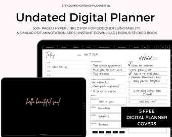 Landscape Digital Planner for GoodNotes: Hyperlinked Journal with Stickers (PDF)