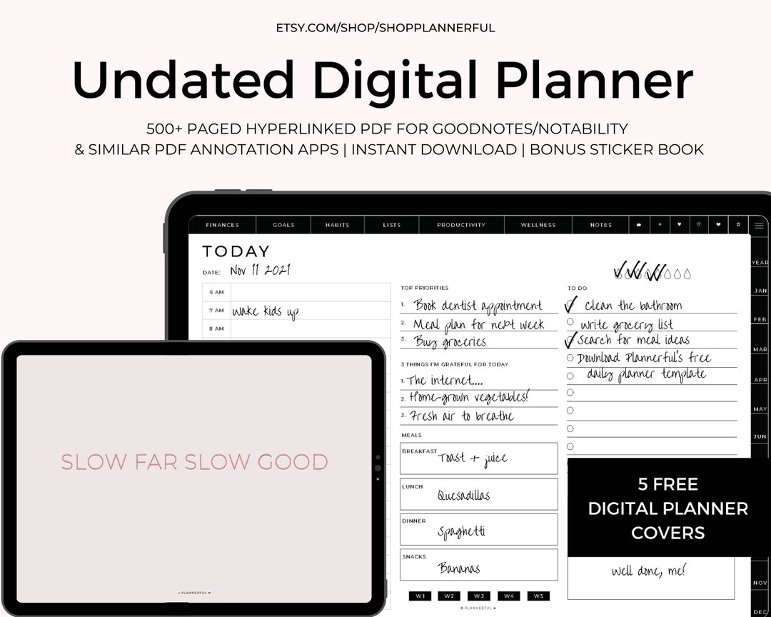 Undated Landscape Digital Planner With Hyperlinks for Goodnotes ...
