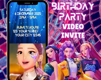 Kpop Demon Hunters Birthday Party Video Invite Editable Canva Template Huntrix Video Invitation Digital Party Invite Digital Download Anime