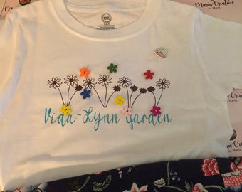 Personalized Girls and Women Embellished T-Shirts with Flowers and Butterfly