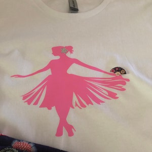 Dancer Woman Embellished T-Shirt with hand fan