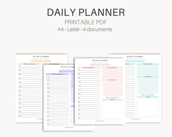 Dagelijkse planner met dagelijks schema, takenlijst, notities en watertracker | Afdrukbaar | Digitaal downloaden