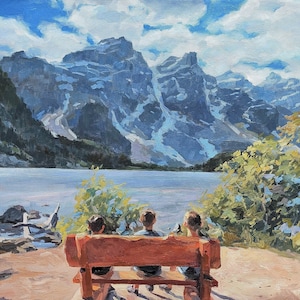 Family Custom Oil Painting from Photo, Child Portrait landscape Painting on Canvas, custom art family gift & Birthday gift Christmas gift