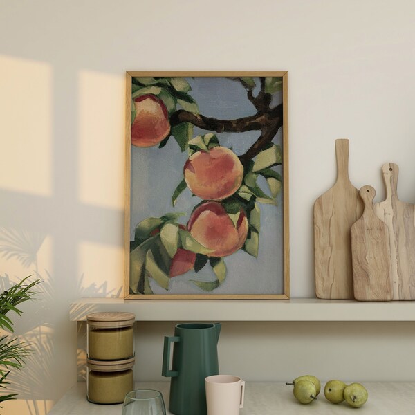 Peaches custom oil painting, ORIGINAL oil painting on canvas, Still life kitchen art,  rustic kitchen decor farmhouse wall art, gift for her