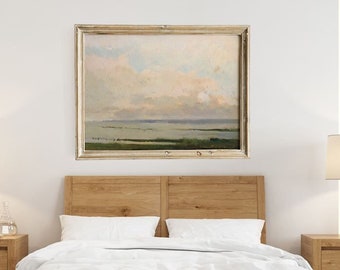 Nuvole pittura a olio ORIGINALE, Paesaggio Pittura a olio personalizzata su tela Decorazione della parete della camera da letto sopra il letto, arte da parete extra large, regalo