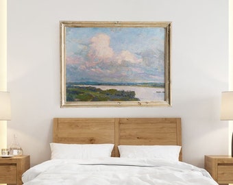 Clouds oil painting ORIGINAL, Landscape Custom oil painting on canvas Bedroom wall decor over the bed, extra large wall art, gift