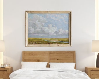 Peinture à l'huile de nuages ORIGINAL, peinture à l'huile personnalisée de paysage sur toile, décoration murale de chambre à coucher au-dessus du lit, art mural extra large, cadeau