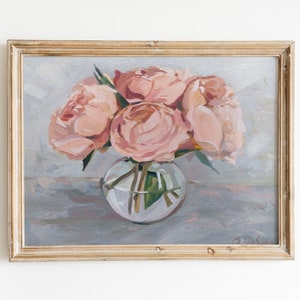 Original Peony Oil Painting: Rustic Floral Still Life, 11x14
