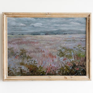 Flower field ORIGINAL oil painting, Impasto painting landscape, Muted Yellow Nature Scenery Painting, Farmhouse Kitchen Decor Vintage STYLE image 1