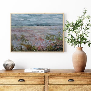 Flower field ORIGINAL oil painting, Impasto painting landscape, Muted Yellow Nature Scenery Painting, Farmhouse Kitchen Decor Vintage STYLE image 3