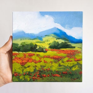 Original Landscape Painting Landscape Flower Field Painting Original Artwork On Stretched Canvas Meadow Painting Small Landscape Wall Art image 2