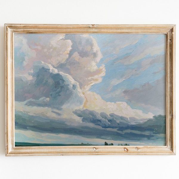 Clouds ORIGINAL oil painting, impasto painting, Rustic large wall art, bedroom wall decor over the bed, large painting, Vintage STYLE 11x14