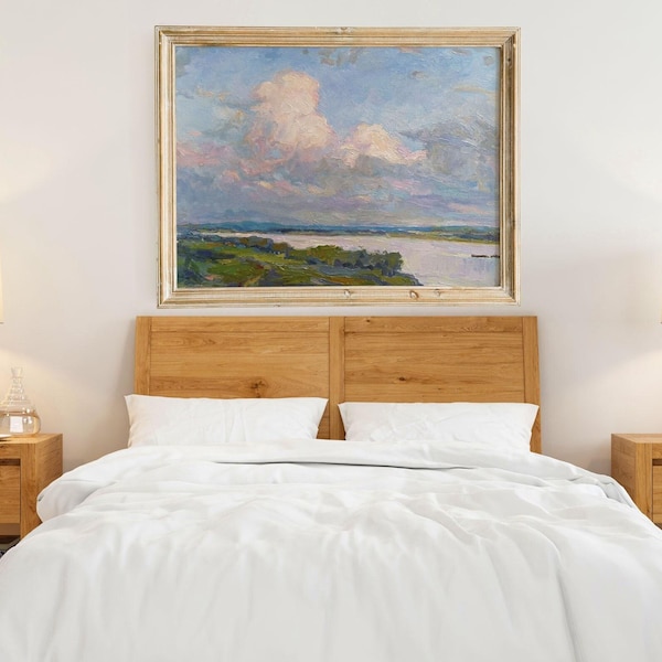 Pintura al óleo de nubes ORIGINAL, Pintura al óleo personalizada de granja, Decoración de pared sobre la cama, Arte de pared extra grande, Arte de paisaje, Regalo de inauguración de la casa