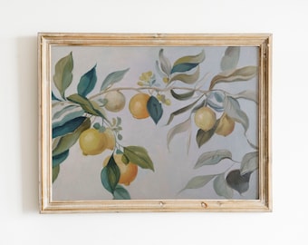 Lemon tree ORIGINAL oil painting, Still life for kitchen wall art, Neutral oil painting , Rustic Wall Art ,Vintage STYLE, gift for her 11x14