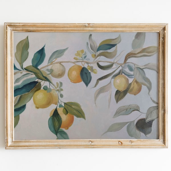 Lemon tree ORIGINAL oil painting, Still life for kitchen wall art, Neutral oil painting , Rustic Wall Art ,Vintage STYLE, gift for her 11x14
