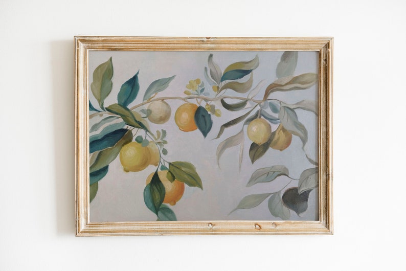 Lemon tree ORIGINAL oil painting, Still life for kitchen wall art, Neutral oil painting , Rustic Wall Art ,Vintage STYLE, gift for her 11x14 image 1