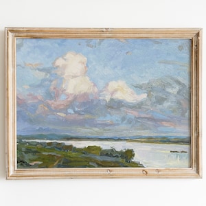 Original Cloud Oil Painting: Vintage Countryside Landscape, 11x14