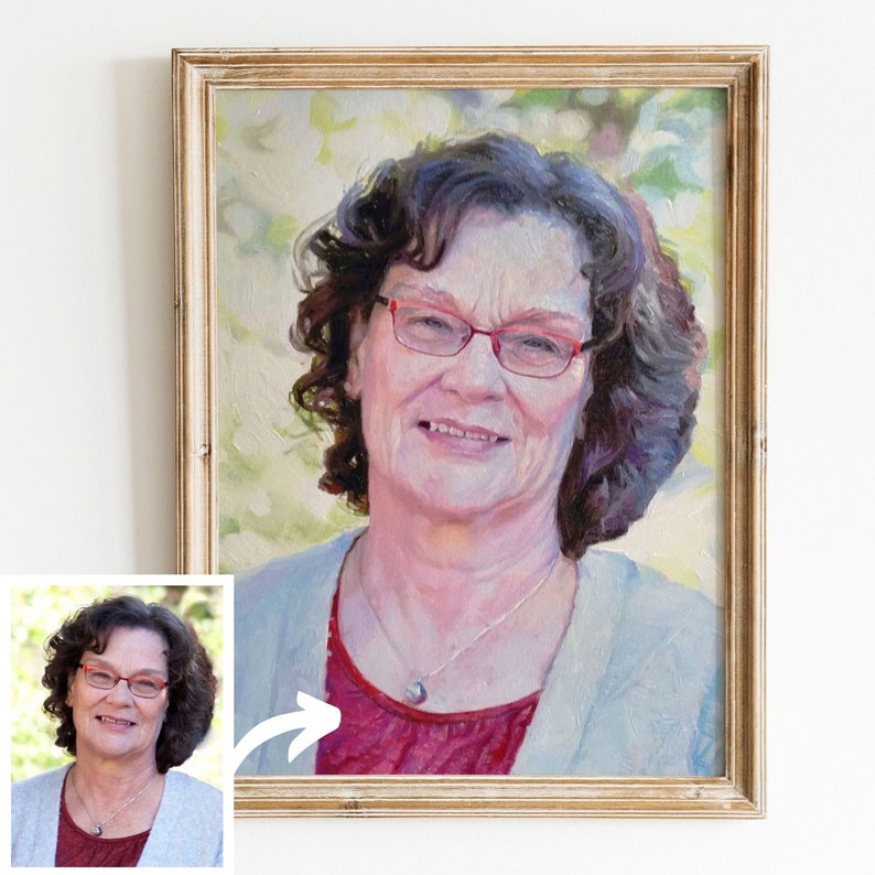 Custom memorial oil portrait on canvas, Commission oil painting from photo, Custom art, loss of mother, loss of grandma, memorial gift image 1