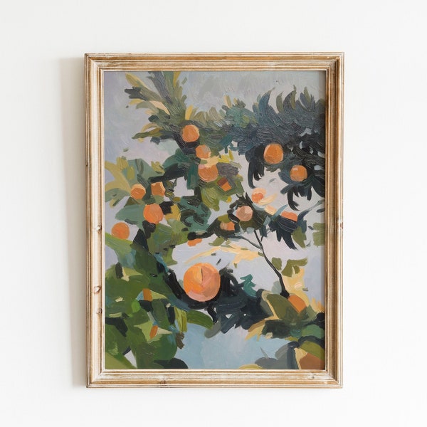 Mandarijnboom ORIGINEEL olieverfschilderij, stilleven voor kunst aan de muur in de keuken, neutraal olieverfschilderij, rustieke muurkunst, abstracte kunst cadeau voor haar 11x14
