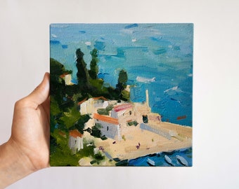 Italian coast painting on stretched canvas Small Original oil painting Coastal painting wall decor Positano Painting Home decor Seascape