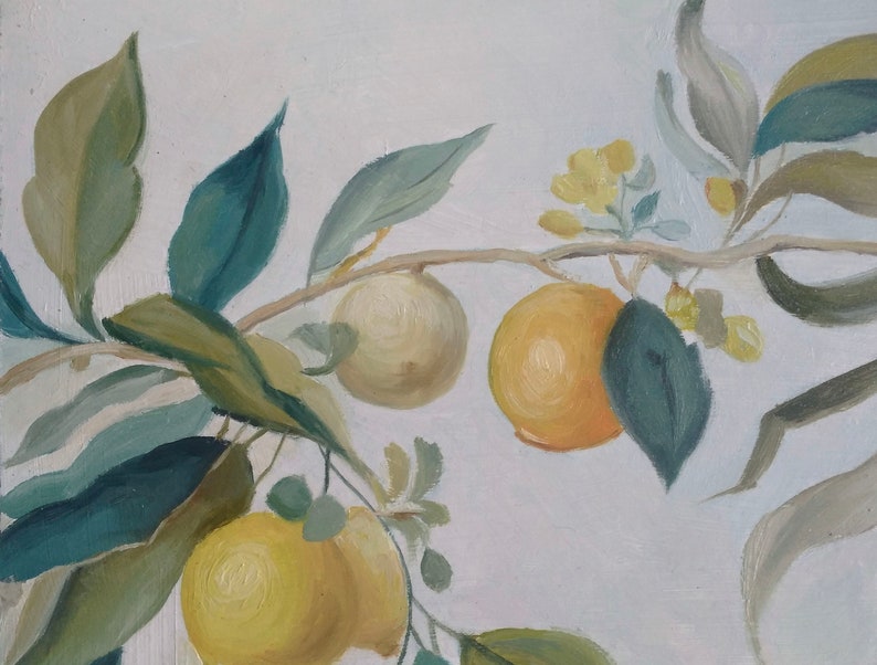 Lemon tree ORIGINAL oil painting, Still life for kitchen wall art, Neutral oil painting , Rustic Wall Art ,Vintage STYLE, gift for her 11x14 image 6