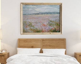 Flower field oil painting ORIGINAL, Floral Landscape Custom oil painting on canvas Bedroom wall decor over the bed extra large wall art gift
