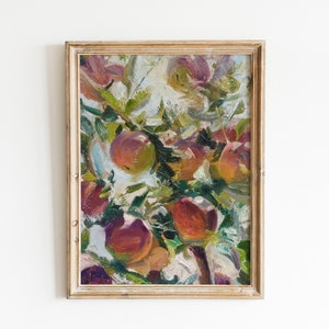 Dipinto a olio ORIGINALE albero di mele, Natura morta per l'arte della parete della cucina, pittura a olio neutra, arte della parete rustica, regalo di arte astratta per lei 11x14