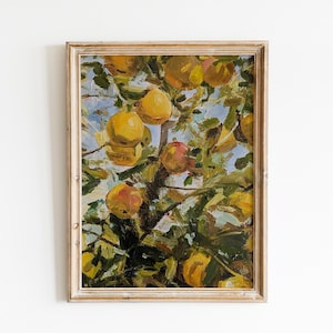 Dipinto a olio ORIGINALE albero di mele, Natura morta per l'arte della parete della cucina, pittura a olio neutra, arte della parete rustica, regalo di arte astratta per lei 11x14
