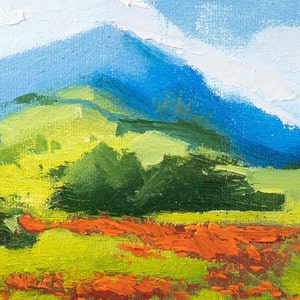 Peinture originale de paysage fleur de paysage, peinture originale sur toile, peinture prairie, petit paysage, oeuvre d'art murale image 6