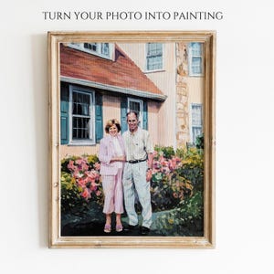 Old Couple Custom Portrait Paintings, Family portrait custom oil painting from photo gifts for mom, 50th and 60th anniversary gifts for her