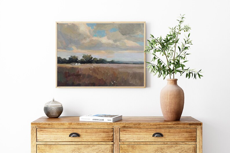 Landscape painting, Original oil painting on paper, Farmhouse painting wall art, Impasto oil painting, Room wall decor Gift for Housewarming image 4