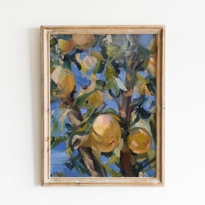 Dipinto a olio ORIGINALE albero di mele, Natura morta per l'arte della parete della cucina, pittura a olio neutra, arte della parete rustica, regalo di arte astratta per lei 11x14