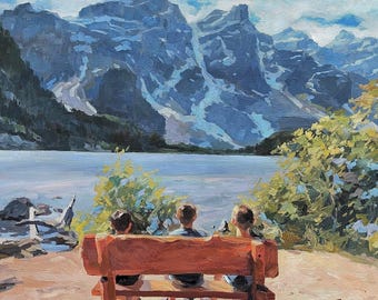 Family Custom Oil Painting from Photo, Child Portrait landscape Painting on Canvas, custom art family gift & Birthday gift Christmas gift