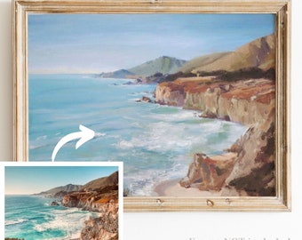 Oil painting from photo, coastal landscape custom oil painting on canvas, drawing from photo, photo to oil painting, Gift for Housewarming