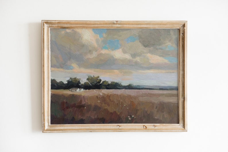 Landscape painting, Original oil painting on paper, Farmhouse painting wall art, Impasto oil painting, Room wall decor Gift for Housewarming image 1