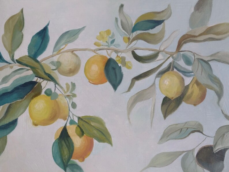Lemon tree ORIGINAL oil painting, Still life for kitchen wall art, Neutral oil painting , Rustic Wall Art ,Vintage STYLE, gift for her 11x14 image 8