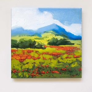 Original Landscape Painting Landscape Flower Field Painting Original Artwork On Stretched Canvas Meadow Painting Small Landscape Wall Art image 1