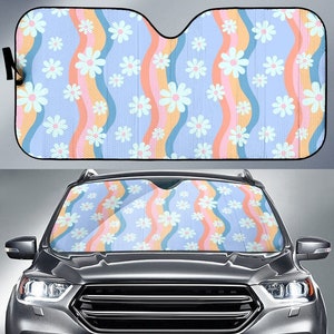 Blue Daisy Car Sun Shade, Windshield Sun Shade, Sun Shade Panel, Sun Shade For Car, Car Sun Shade Cute, Car Sun Visor Cover, Blue Car Decor
