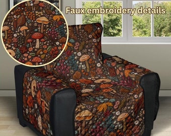 Mushroom Couch Cover, Couch Cover For 3 seat, Couch Cover 2 seat, Recliner Cover, Cottagecore Decor, Couch Cover For dogs, Mushroom Decor