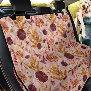 Boho Pet Seat Cover, Dog Travel Seat Protector, Floral Seat Cover For Car, Car Seat Covers, Backseat Dog Hammock, Boho Pink Car Accessories