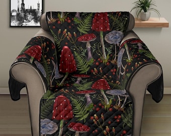 Mushroom Couch, Mushroom Sofa Cover, Quilted Couch Cover, Lounge Pet Protector, Recliner Chair Cover, Slip Cover Retro, XL Couch Sofa Cover