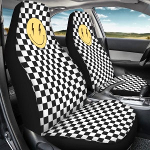 White Checkered, Seat Covers For Car, Car Seat Covers For Vehicle For Women, Preppy Aesthetic, y2k Decor, Car Accessories For Teens