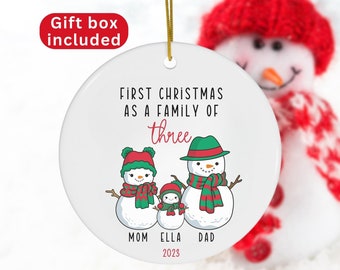 Personalized First Christmas Ornament, Family Of 3 Christmas Ornament, Keepsake Gifts, Family of 4 First Christmas, New Parents Gift