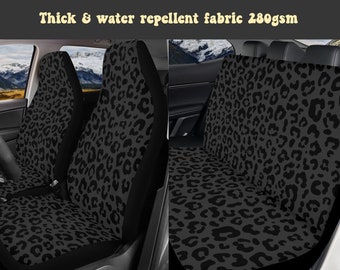 Leopard Car Seat Covers Full Set, Car Floor Mats, License Plate Frame, Steering wheel cover, Cute Car Accessories Interior, Black Car Decor