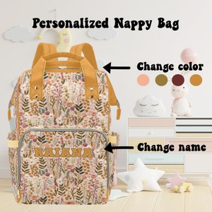 Custom Diaper Bag, Custom Baby Bag, New Mom Gift, Diaper Bag Backpack, Cottagecore Bag, Baby Shower Gift, Baby Bottle Bag, Pregnant Mom Gift